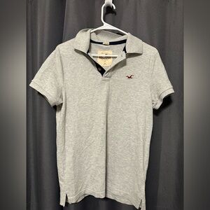 Hollister Mens Polo Shirt Top Size S Gray Short Sleeve Embroidered Logo Strech